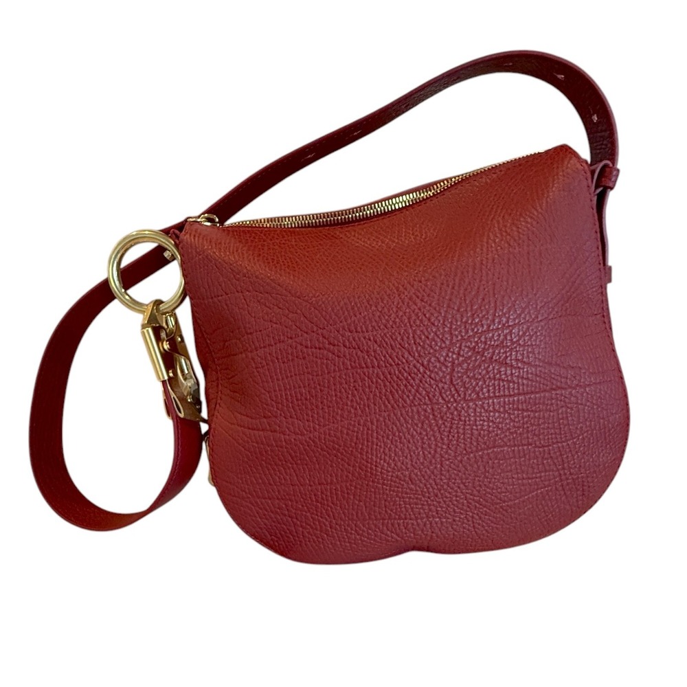 Burberry Knight Shoulder Bag with Gold hardware, Pebbled RedLeather, new‎ authen